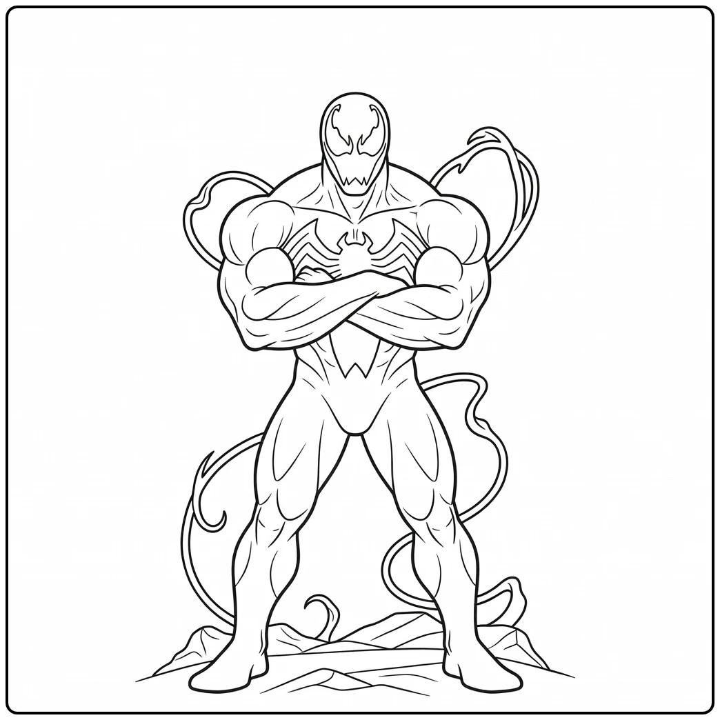 Dominante venom kleurplaat met gespierde armen gekruist.