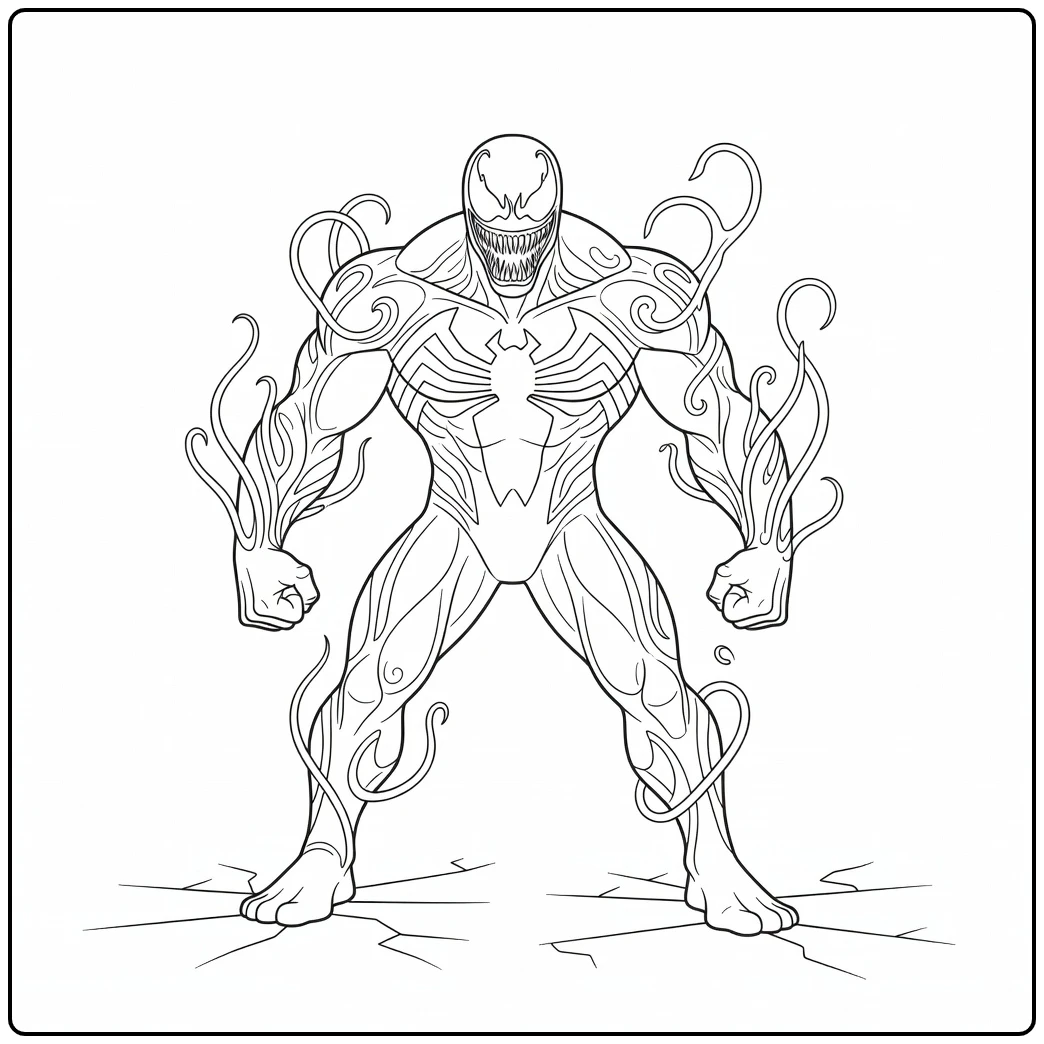 Krachtige venom kleurplaat met gebalde vuisten en tanden.