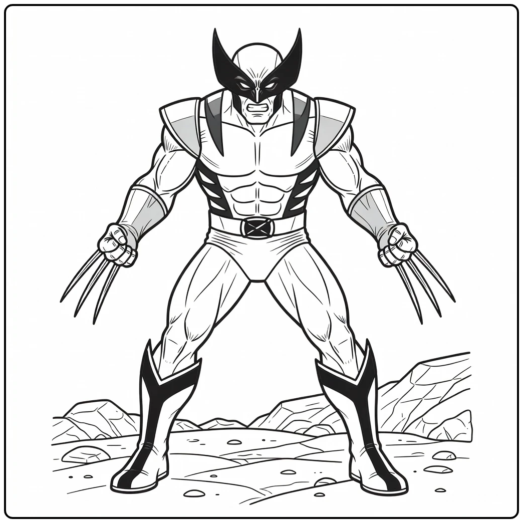 Fierce Wolverine met klauwen in deze wolverine kleurplaat.