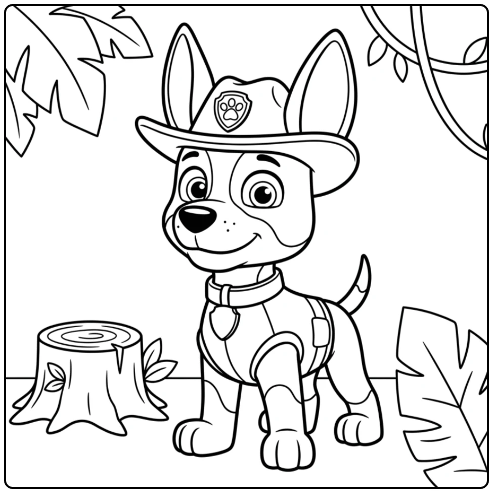 Tracker luistert aandachtig met grote oren, paw patrol kleurplaat makkelijk.