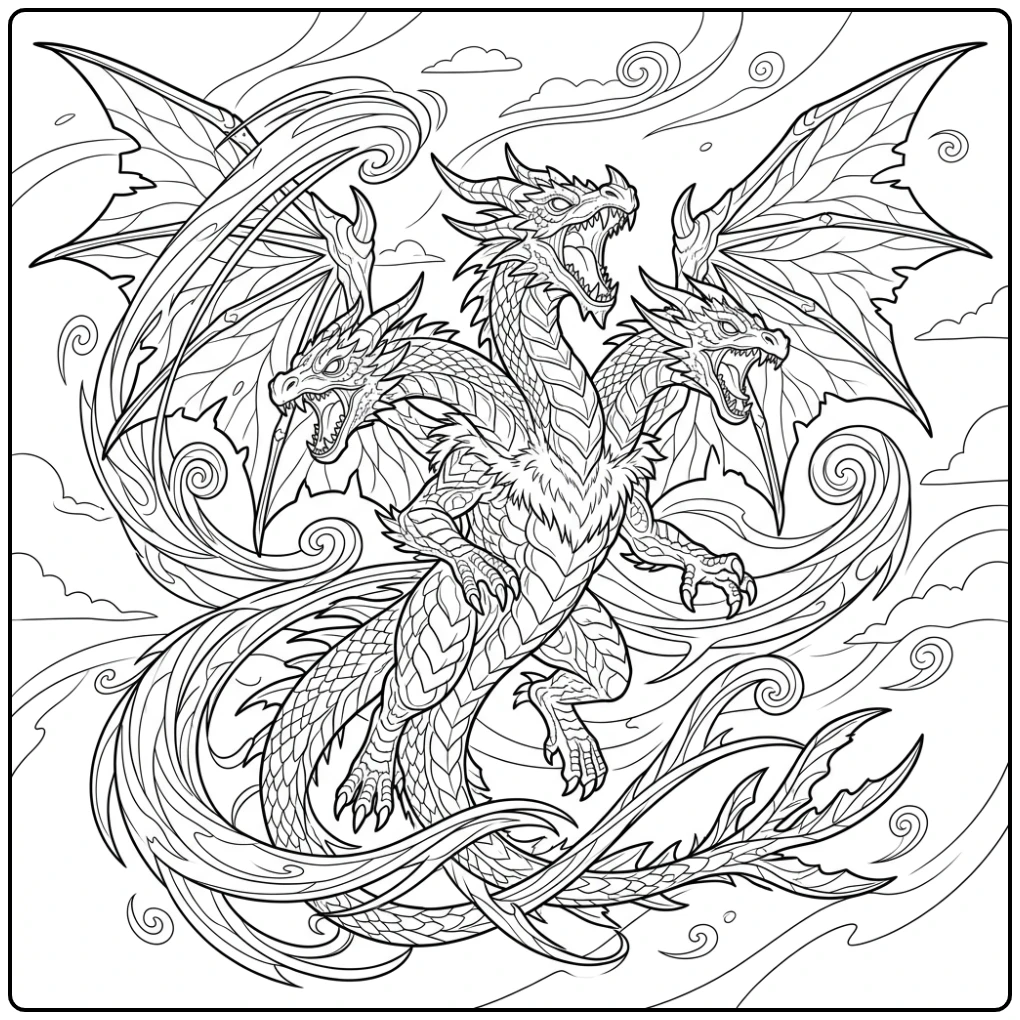 Hydreigon kleurplaat pokemon moeilijk: vliegend beest met drie koppen