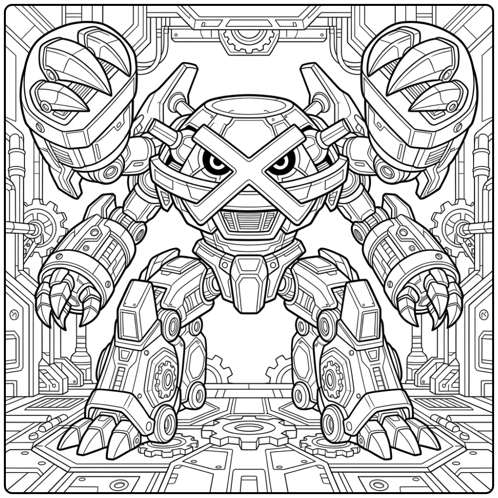 Metagross: kleurplaat pokemon moeilijk met mechanische details.