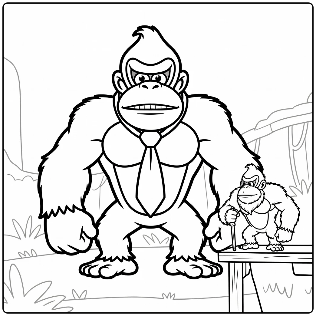 Mooie donkey kong kleurplaat met Cranky Kong op een platform.