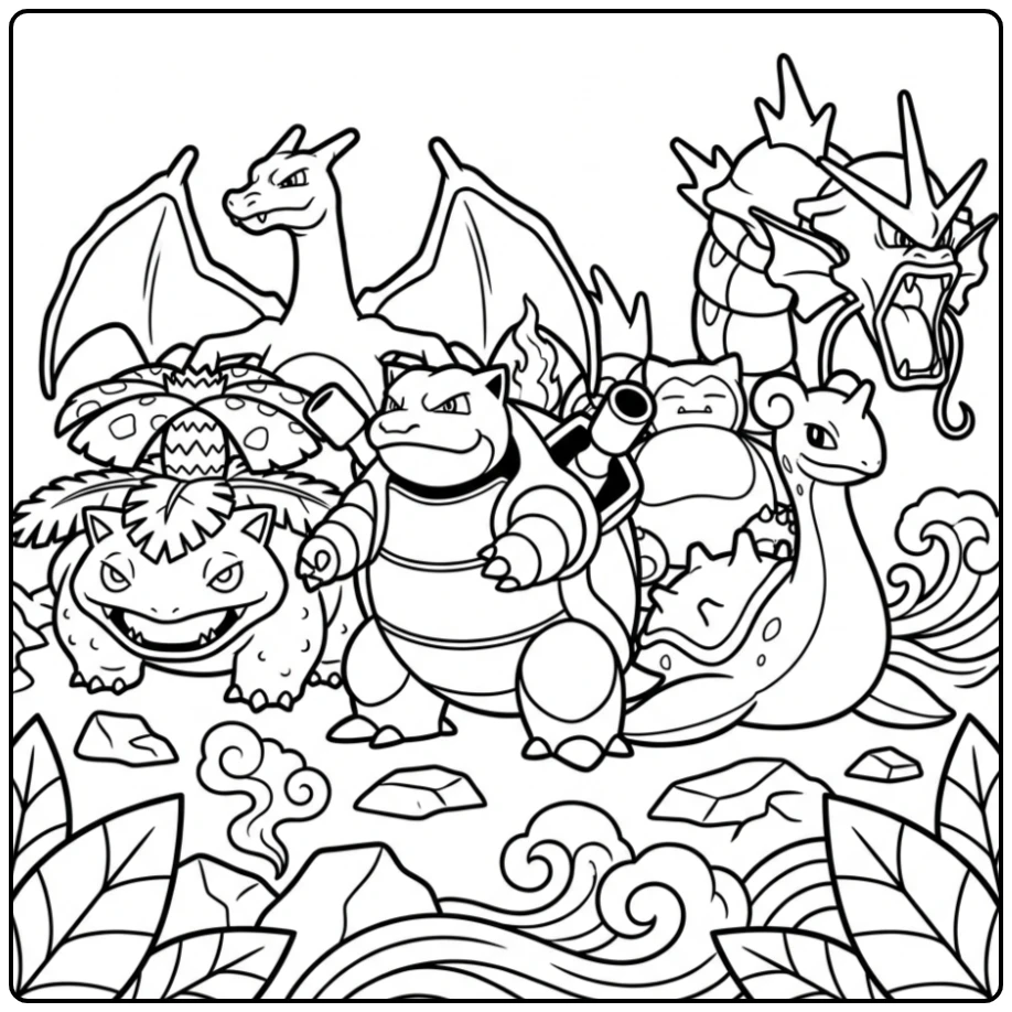 Epische Pokemon kleurplaat van de eerste generatie helden.