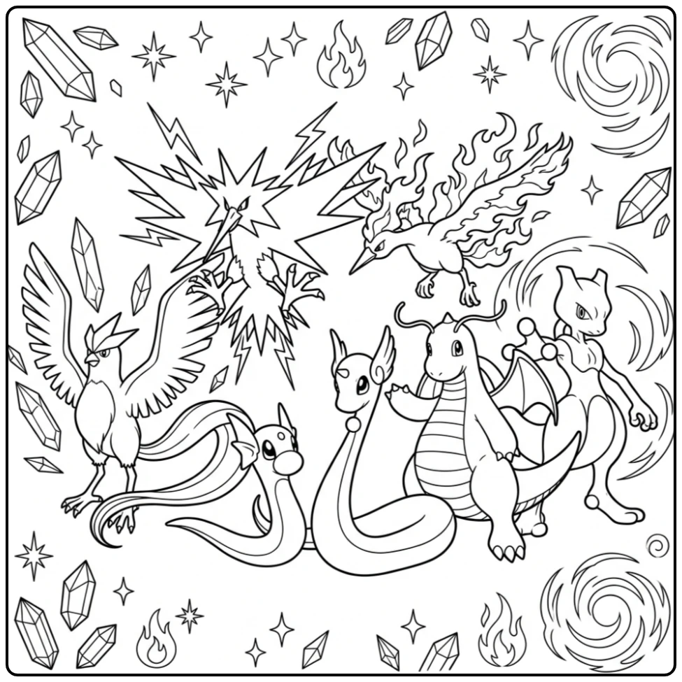 Mooie Pokemon kleurplaat van de eerste generatie legenden.