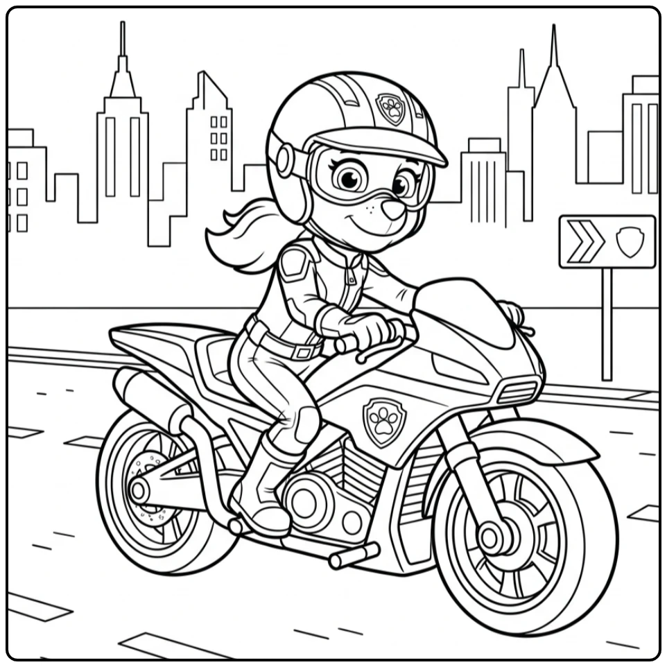 Liberty op stoere motor: patrol moto pups paw patrol moto pups kleurplaat