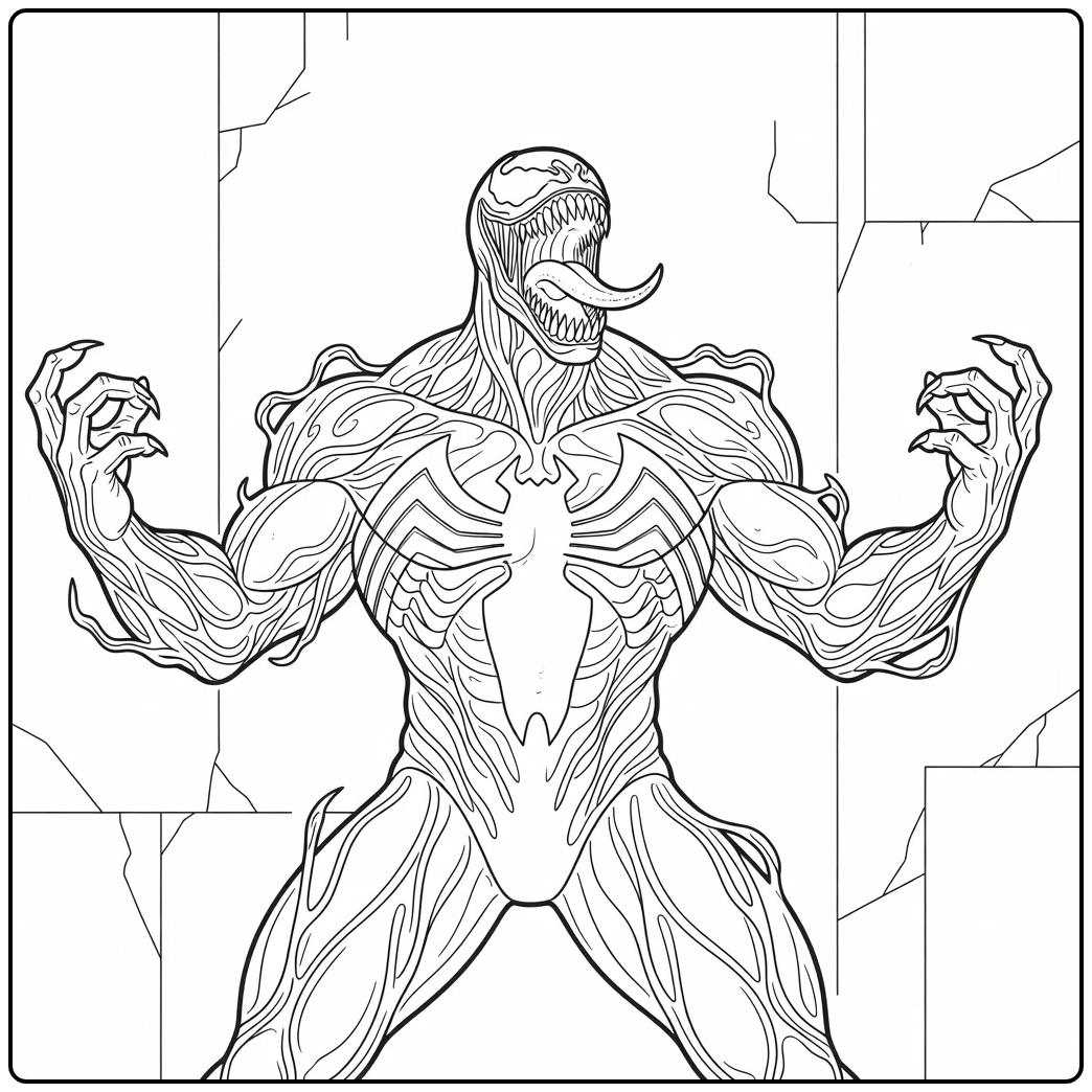 Brullende alien op een stoere venom kleurplaat voor fans.