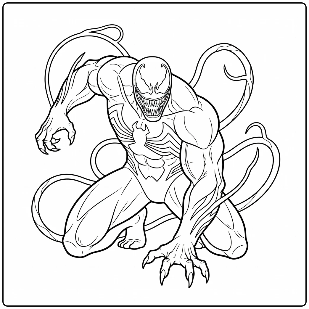 Gave venom kleurplaat waar hij hurkt als een roofdier.