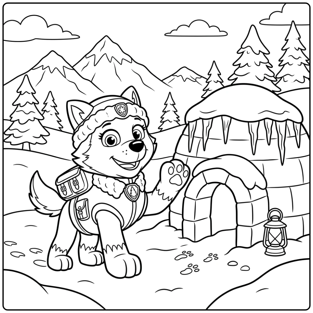 Everest van Paw Patrol viert redding, everest paw patrol kleurplaat.