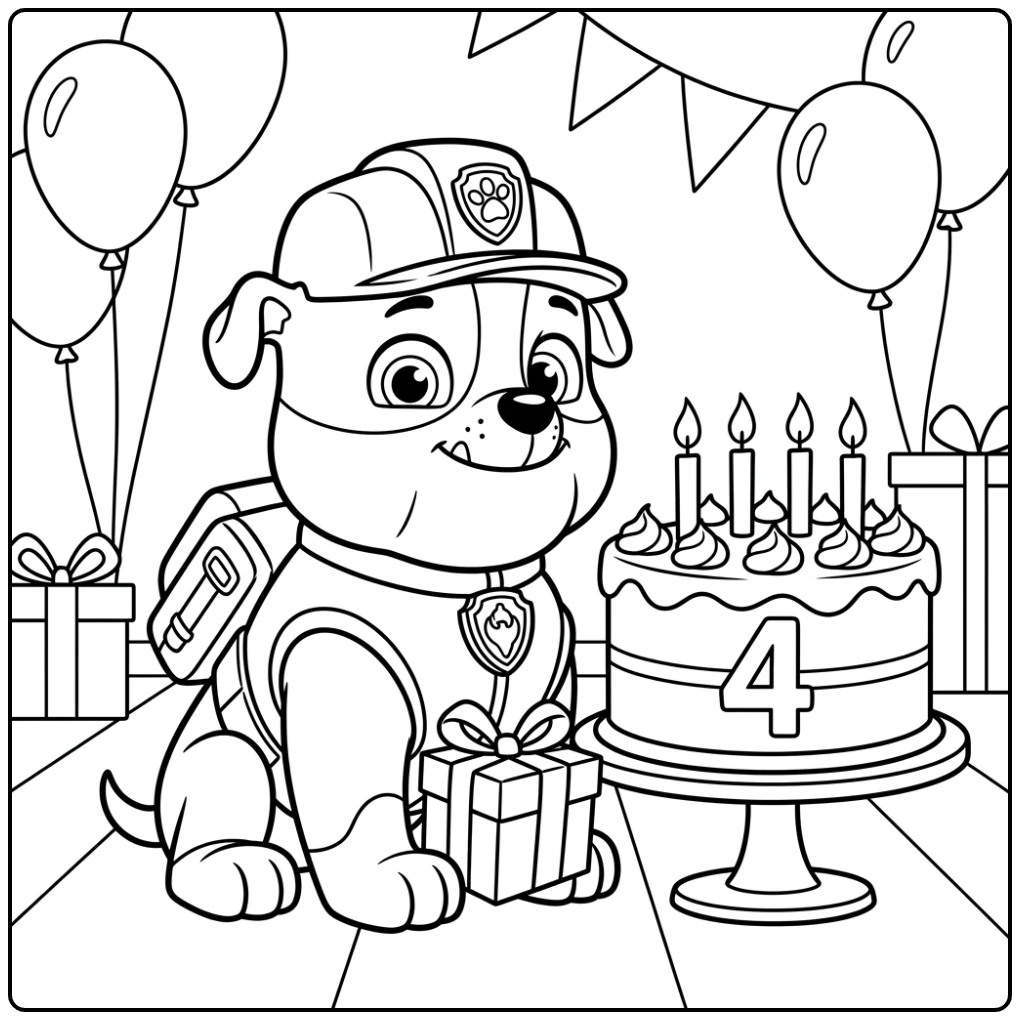 Rubble viert zijn verjaardag, kleurplaat paw patrol verjaardag 4 jaar