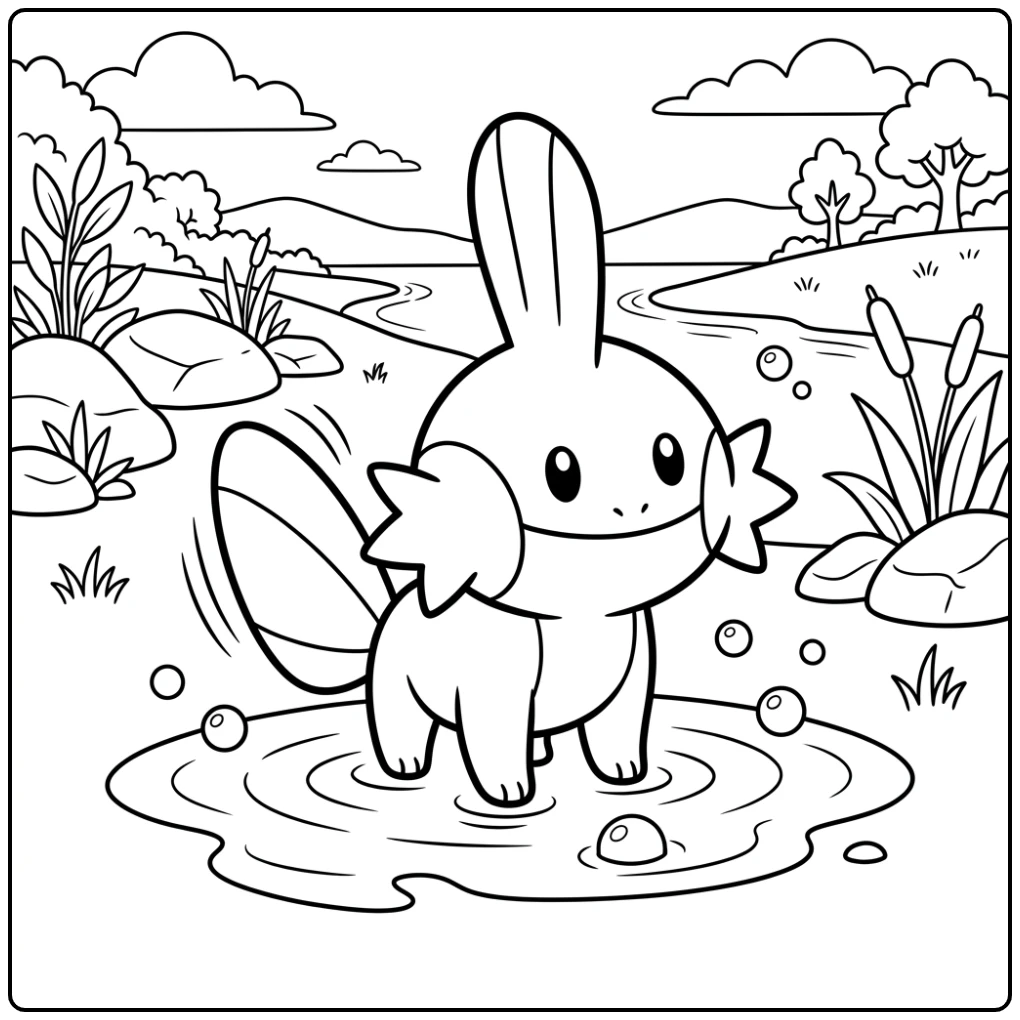 Leuke Mudkip pokemon kleurplaat makkelijk om in te kleuren