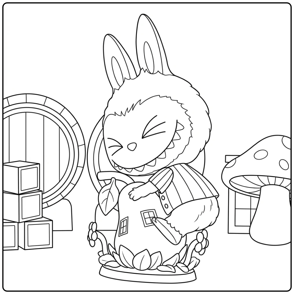 Schattige Peer Labubu Kleurplaat om in te kleuren.