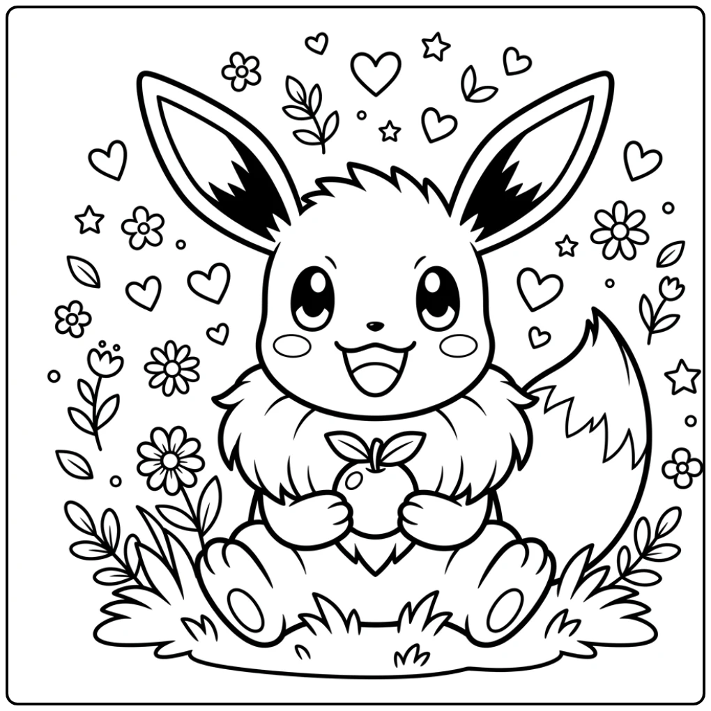 Schattige pokemon kleurplaat eevee evolutions met vrolijke glimlach