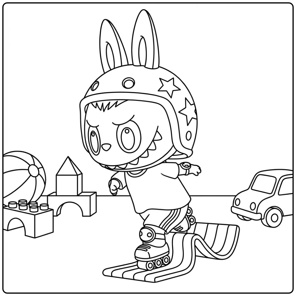 Rolschaatsend figuurtje op een Rainbow Candy kleurplaat.