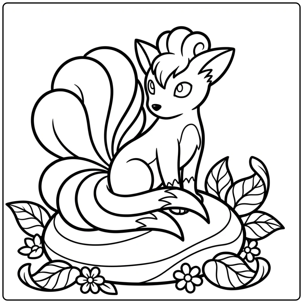 Elegante Vulpix op een steen in deze Vulpix kleurplaat.