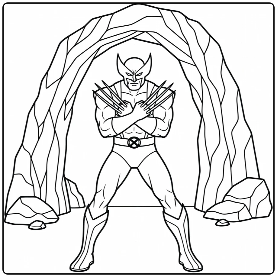 Wolverine kleurplaat: voor grot met gekruiste klauwen