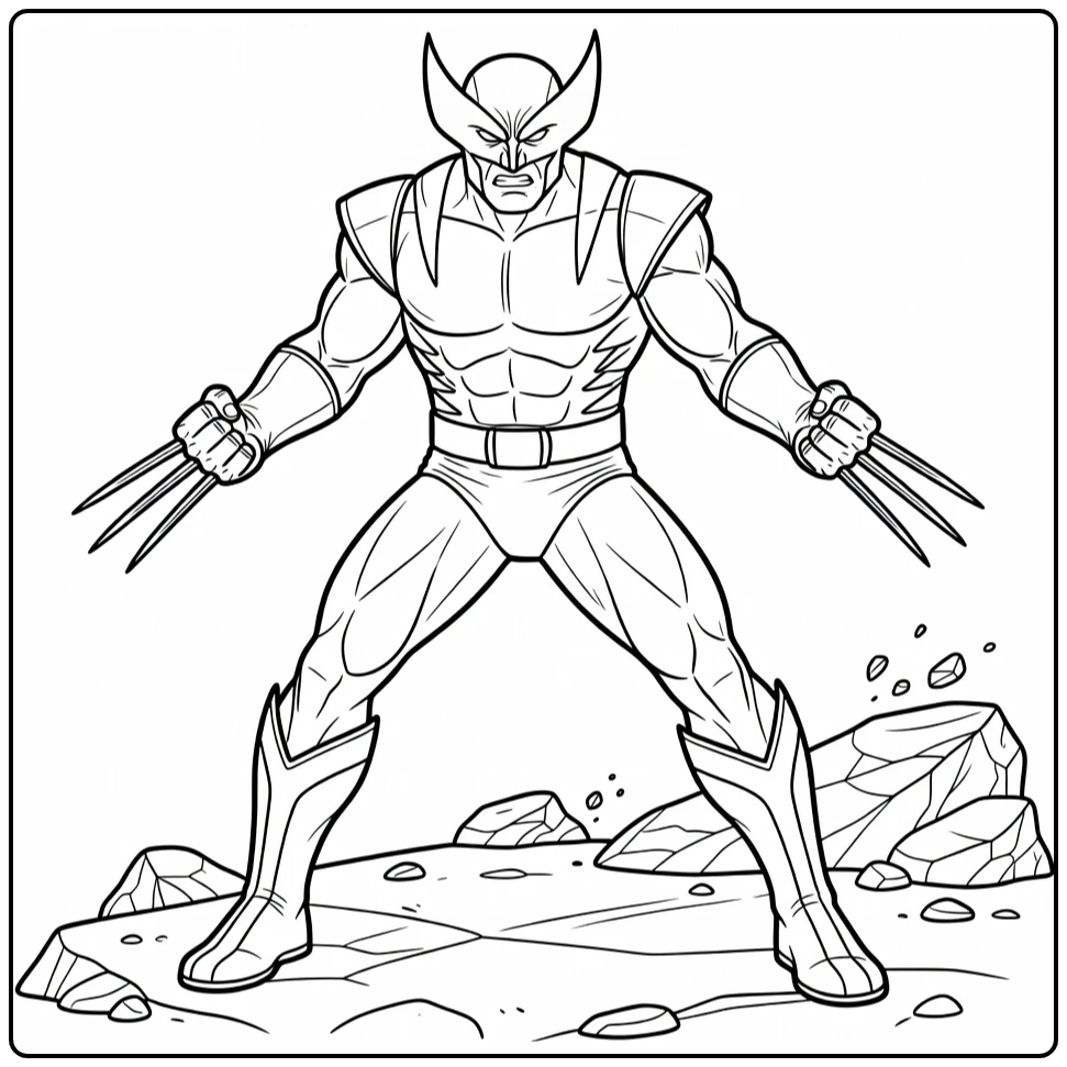 Wolverine kleurplaat in krachtige pose met klauwen