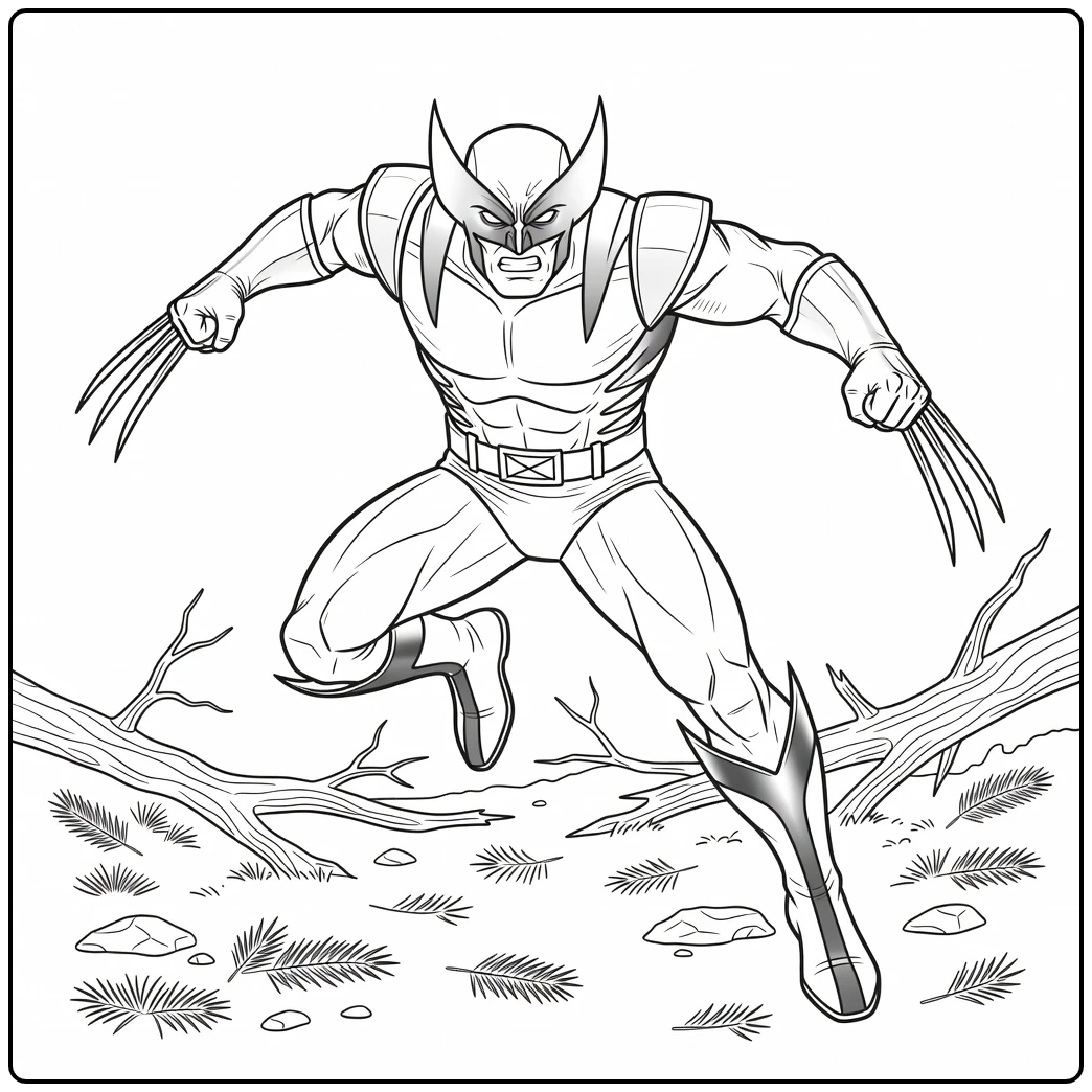 Spannende wolverine kleurplaat met klauwen in het bos.