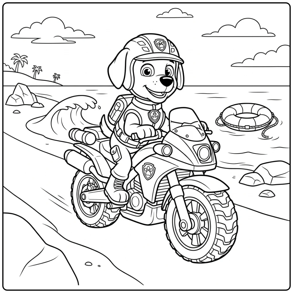 Zuma op zijn waterreddingsmotor in actie: patrol moto pups paw patrol moto pups kleurplaat