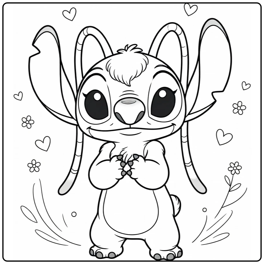 Angel Stitch Kleurplaat: schattige alien met hartjes