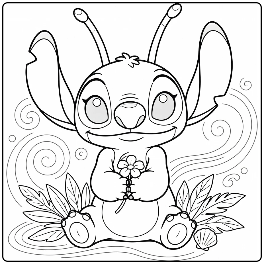 Angel Stitch Kleurplaat: Angel met bloem en grote oren