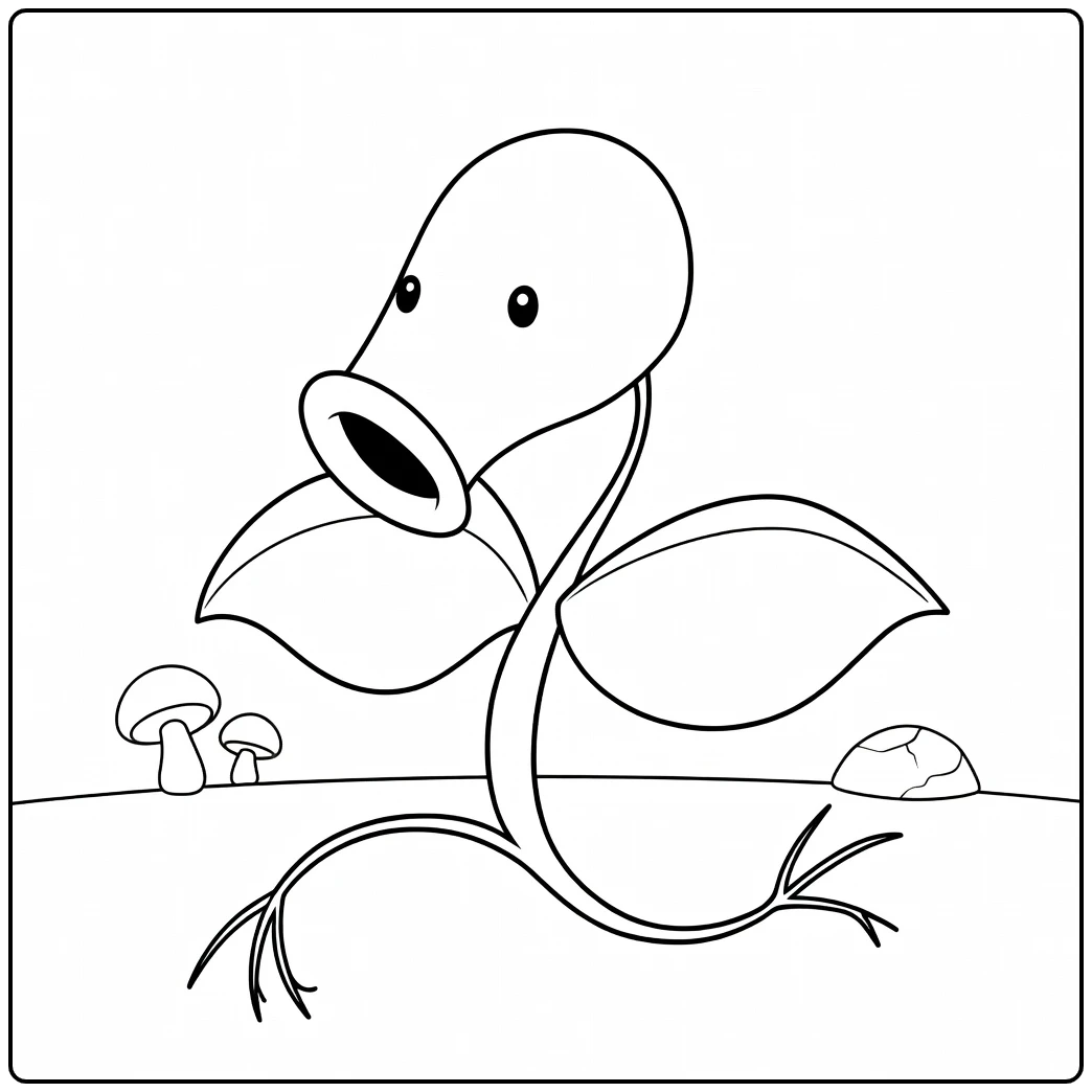 Bellsprout Kleurplaat met paddenstoelen en rots