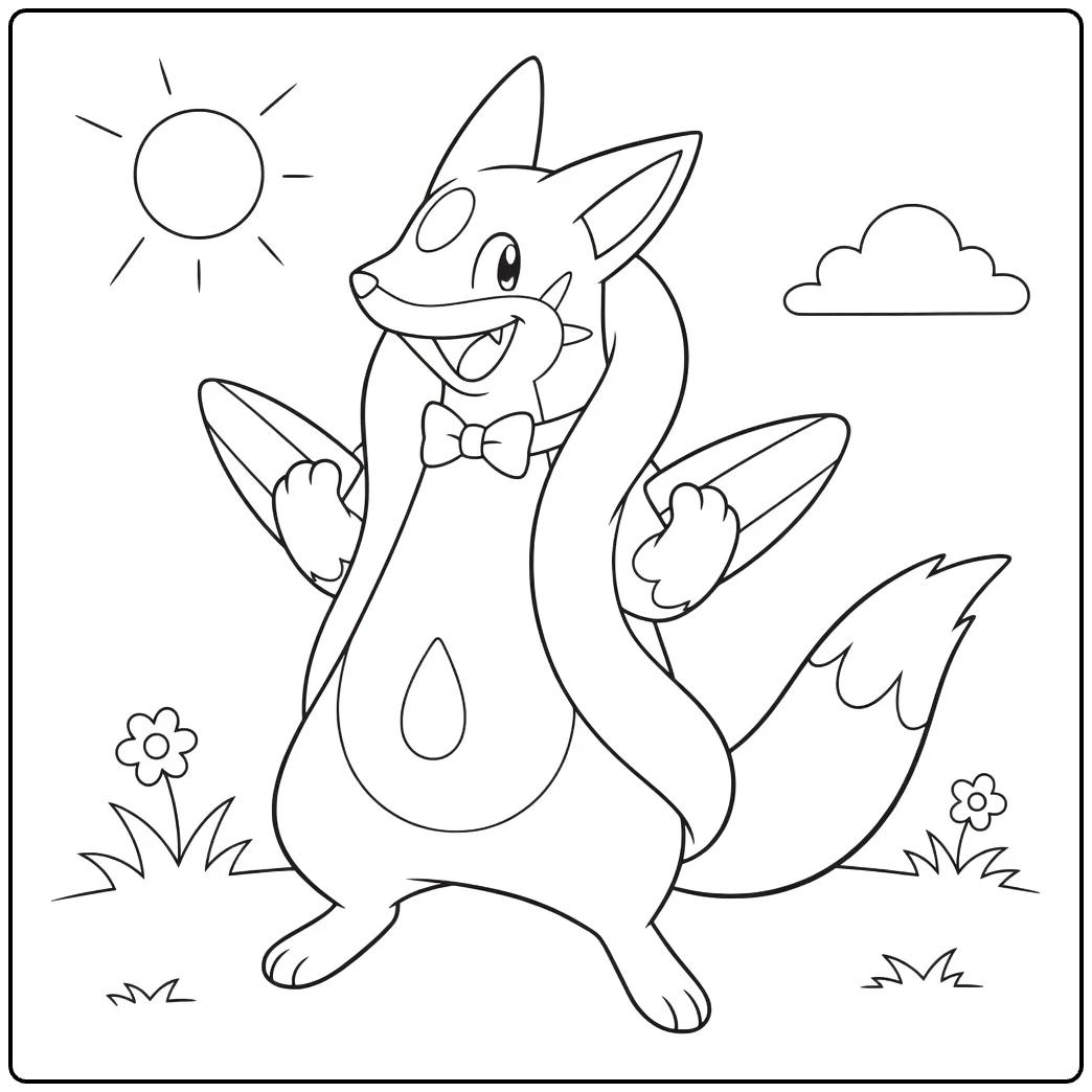 Bibarel Water Pokemon Kleurplaat met surfplanken
