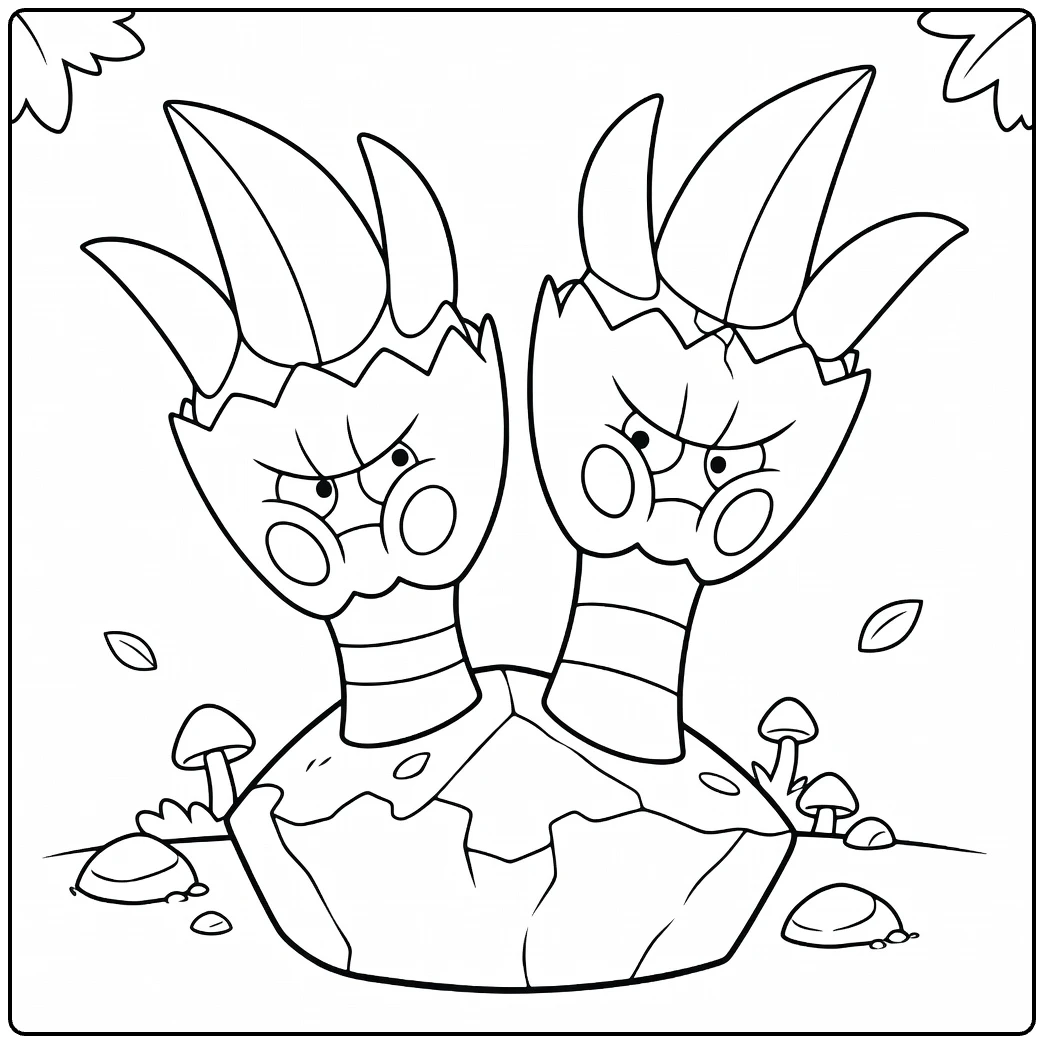 Binacle Water Pokemon Kleurplaat - boze schelpen duo
