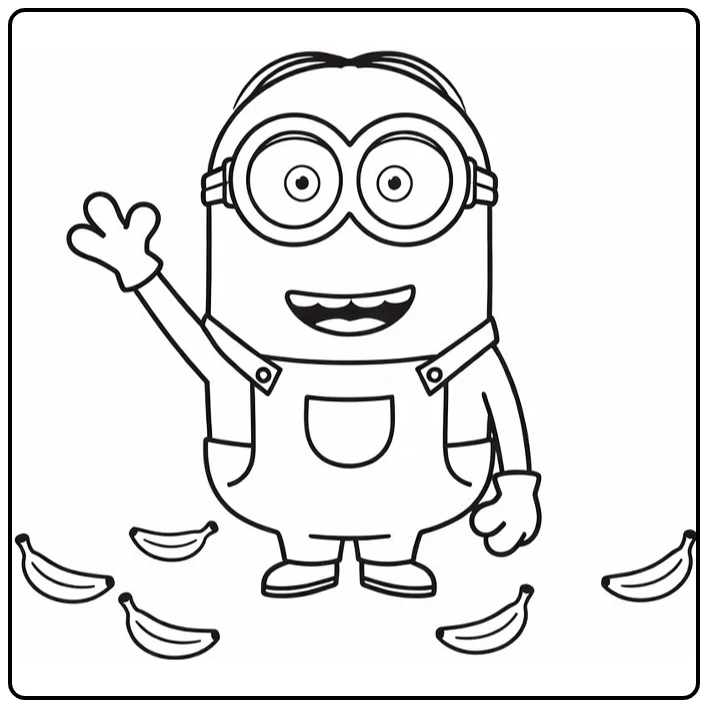 minion makkelijk kleurplaat: wuivende minion met bananen