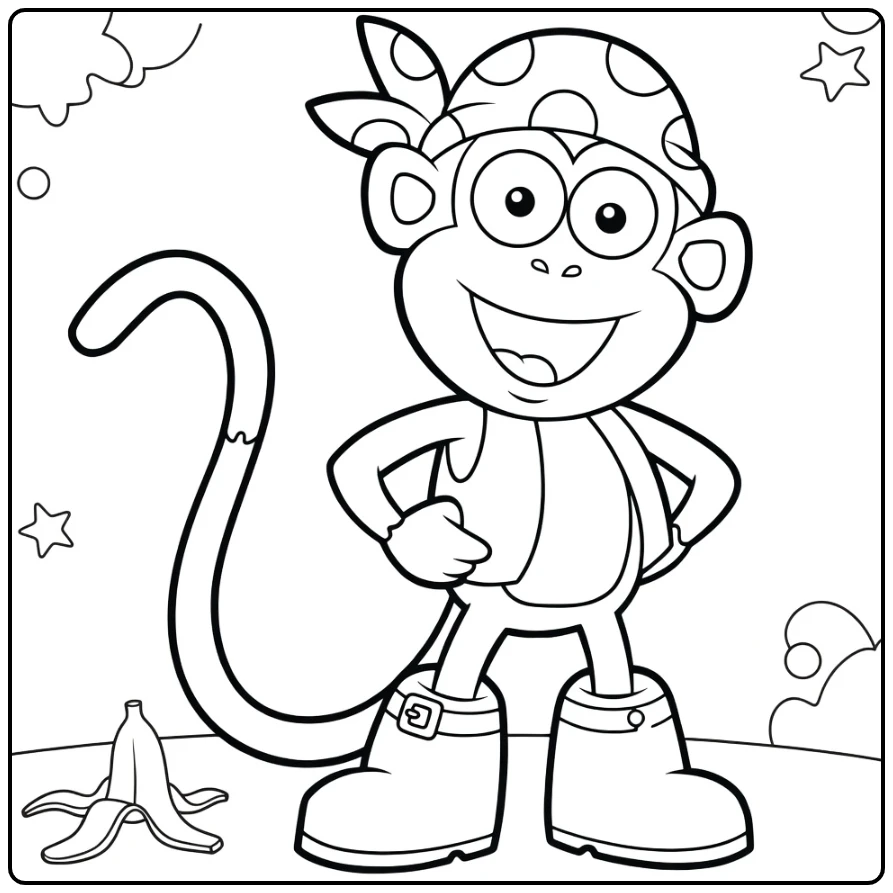 Boots Dora Kleurplaat: aap in laarzen op bananenschil