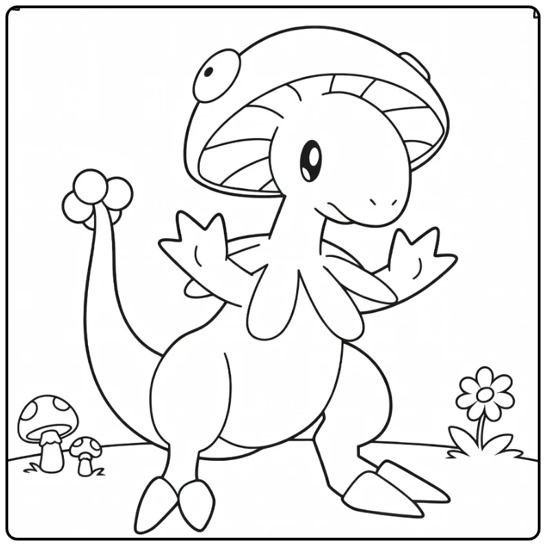 Breloom Kleurplaat: Pokémon met paddenstoelhoed en bloemen