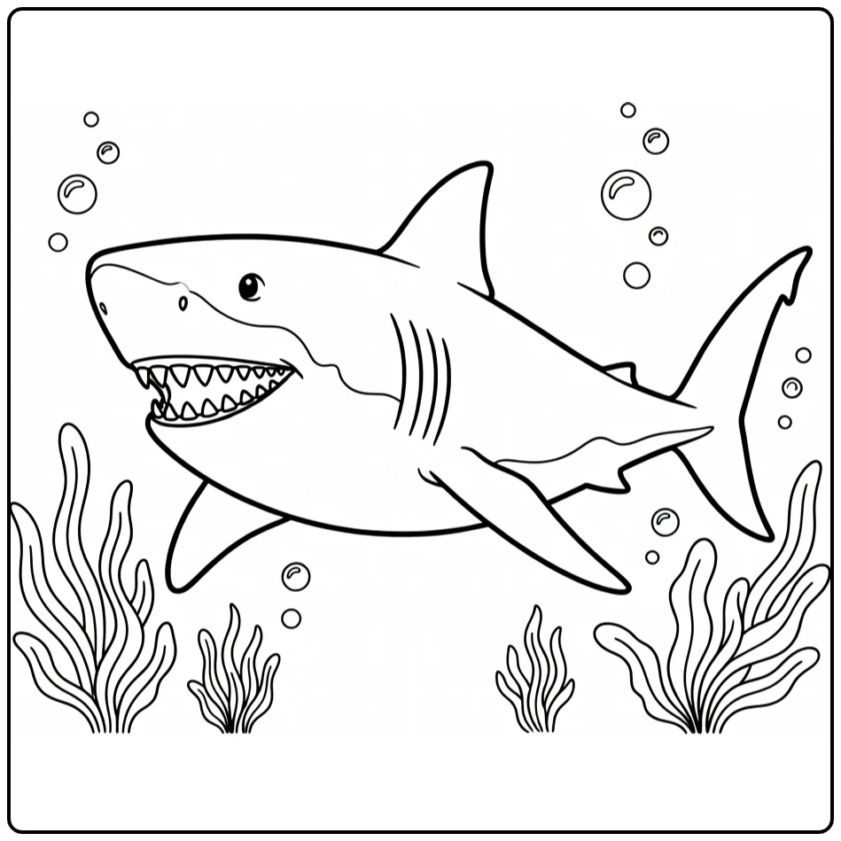 Bruce finding nemo Kleurplaat: lachende witte haai onder water
