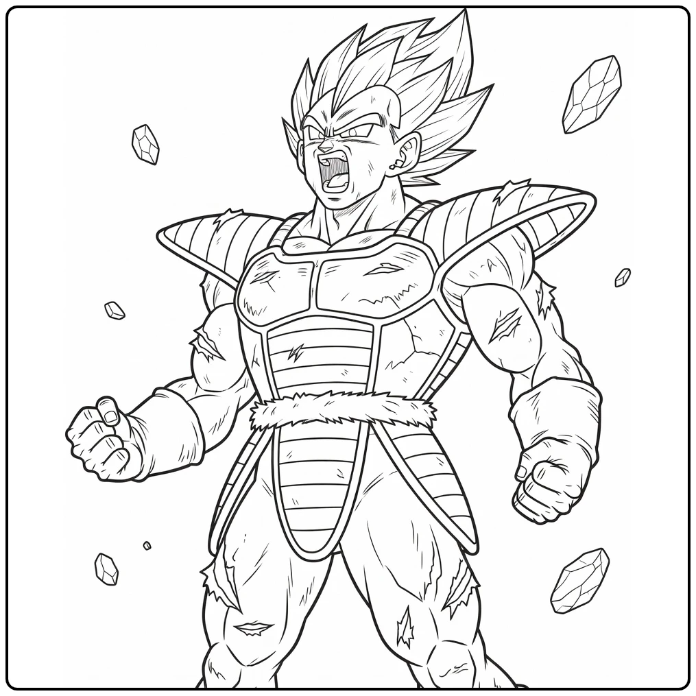 vegeta kleurplaat brullende Vegeta met gebalsde vuisten