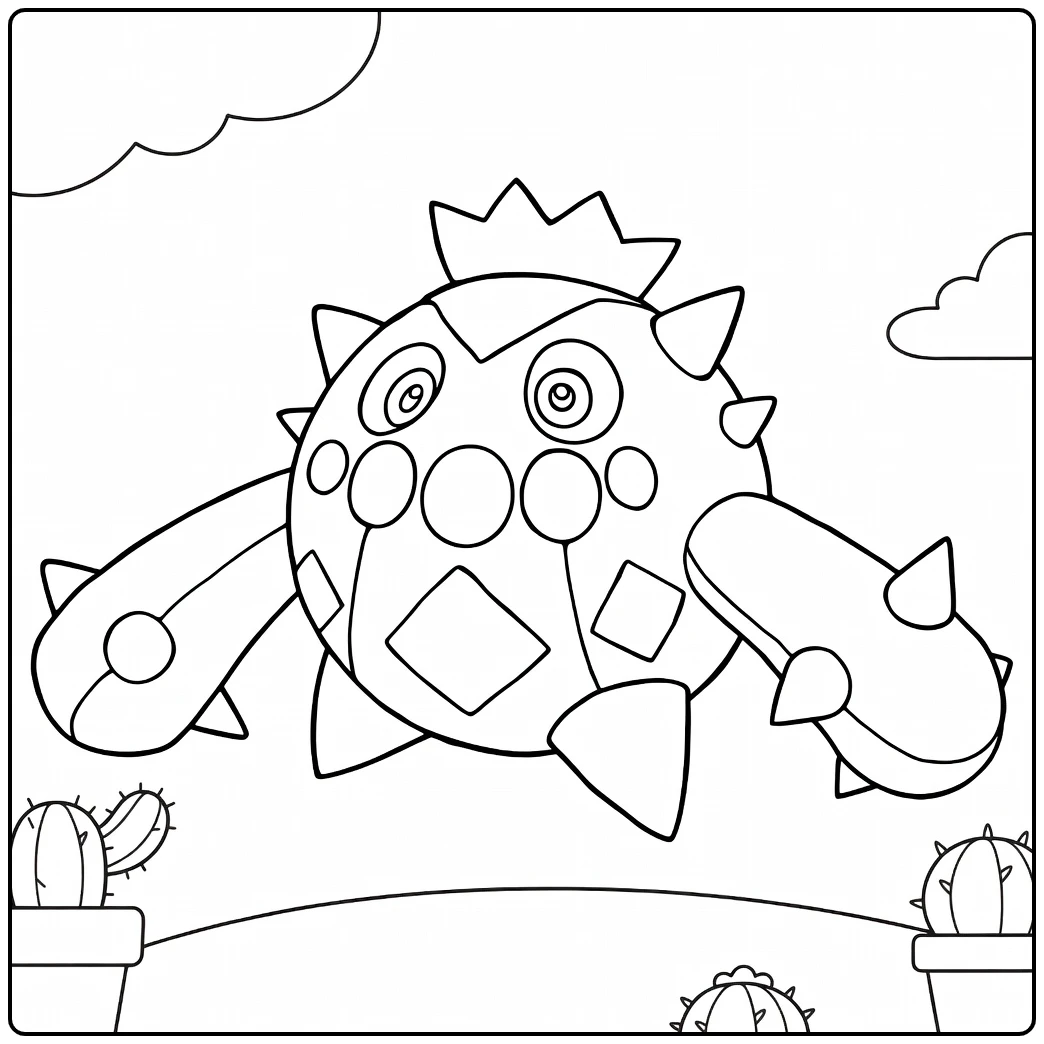 Cacnea Kleurplaat: Pokémon cactus springend met stekels