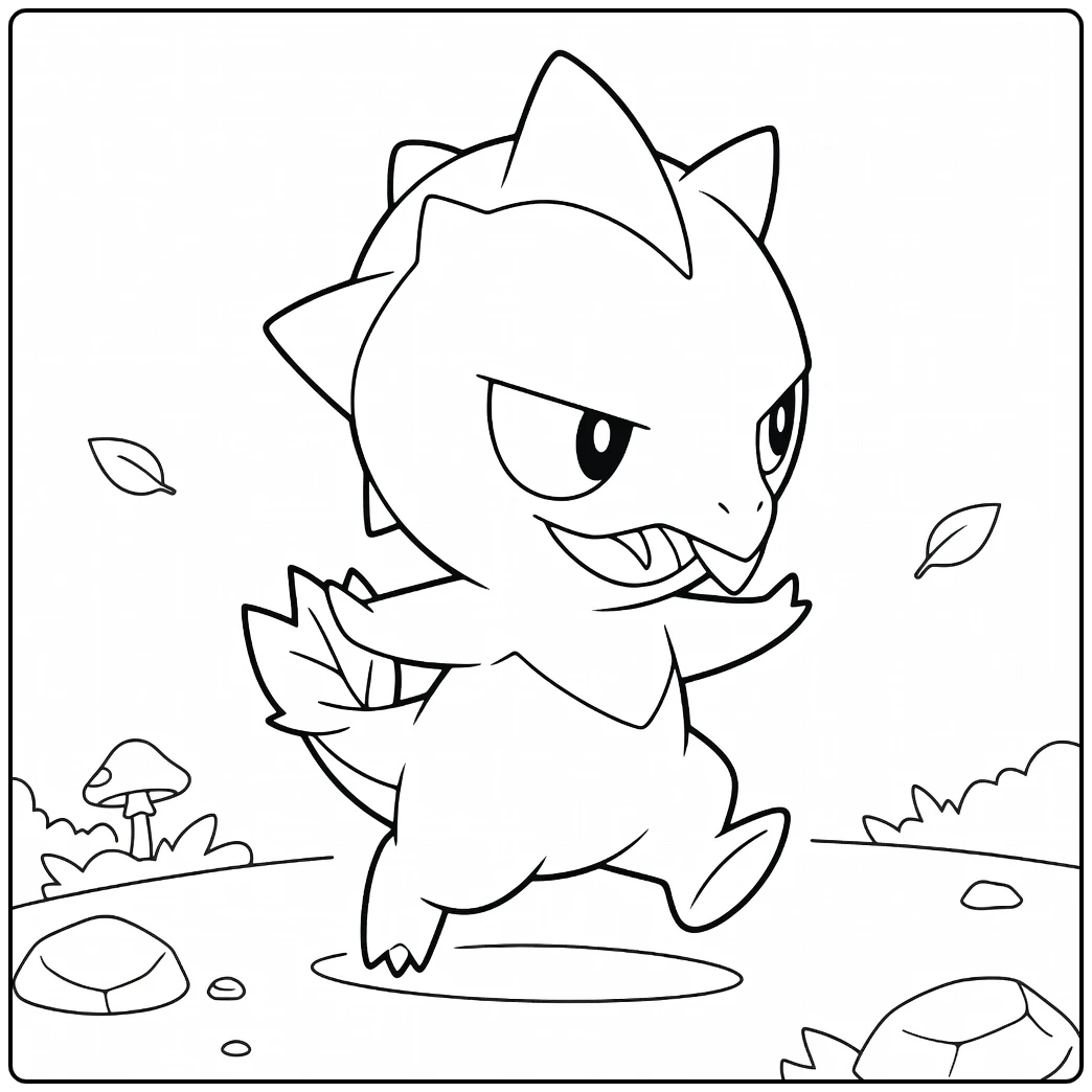 Capsakid Kleurplaat: boze Pokémon met bladeren en paddenstoelen