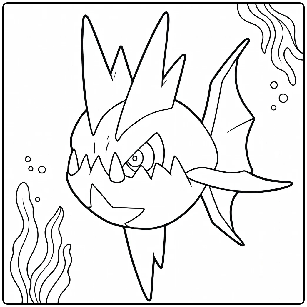 Carvanha Water Pokemon Kleurplaat met tanden en vinnen