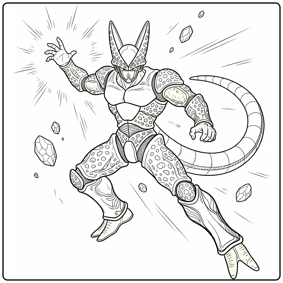 Cell Kleurplaat: dynamische pose met opgeheven arm