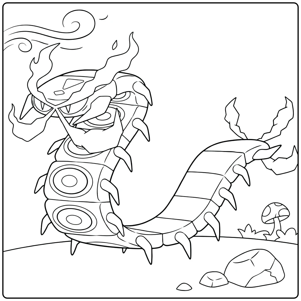 Centiskorch pokemon vuur kleurplaat met vlammen en klauwen