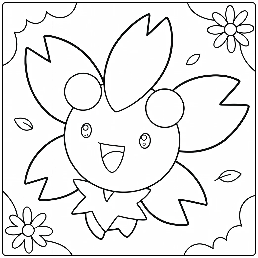Cherrim Kleurplaat: schattige Pokémon met bloemen