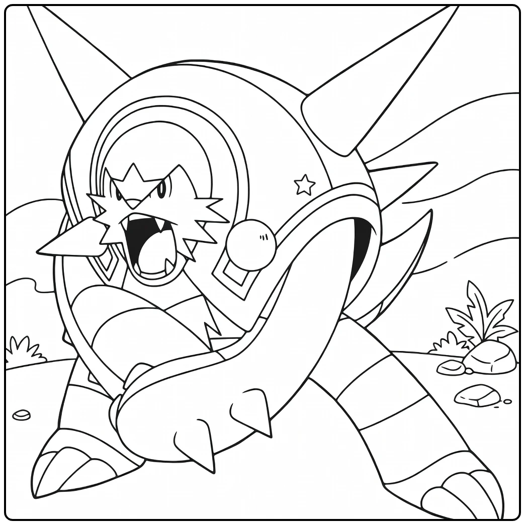 Chesnaught Kleurplaat: brullende Pokémon met spikes