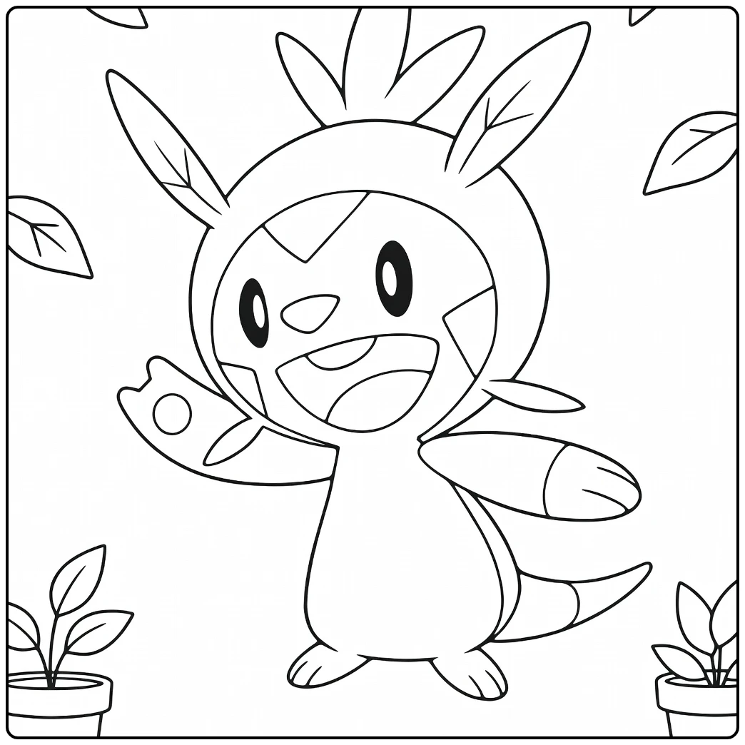 Chespin Kleurplaat: vrolijke Pokémon met bladeren