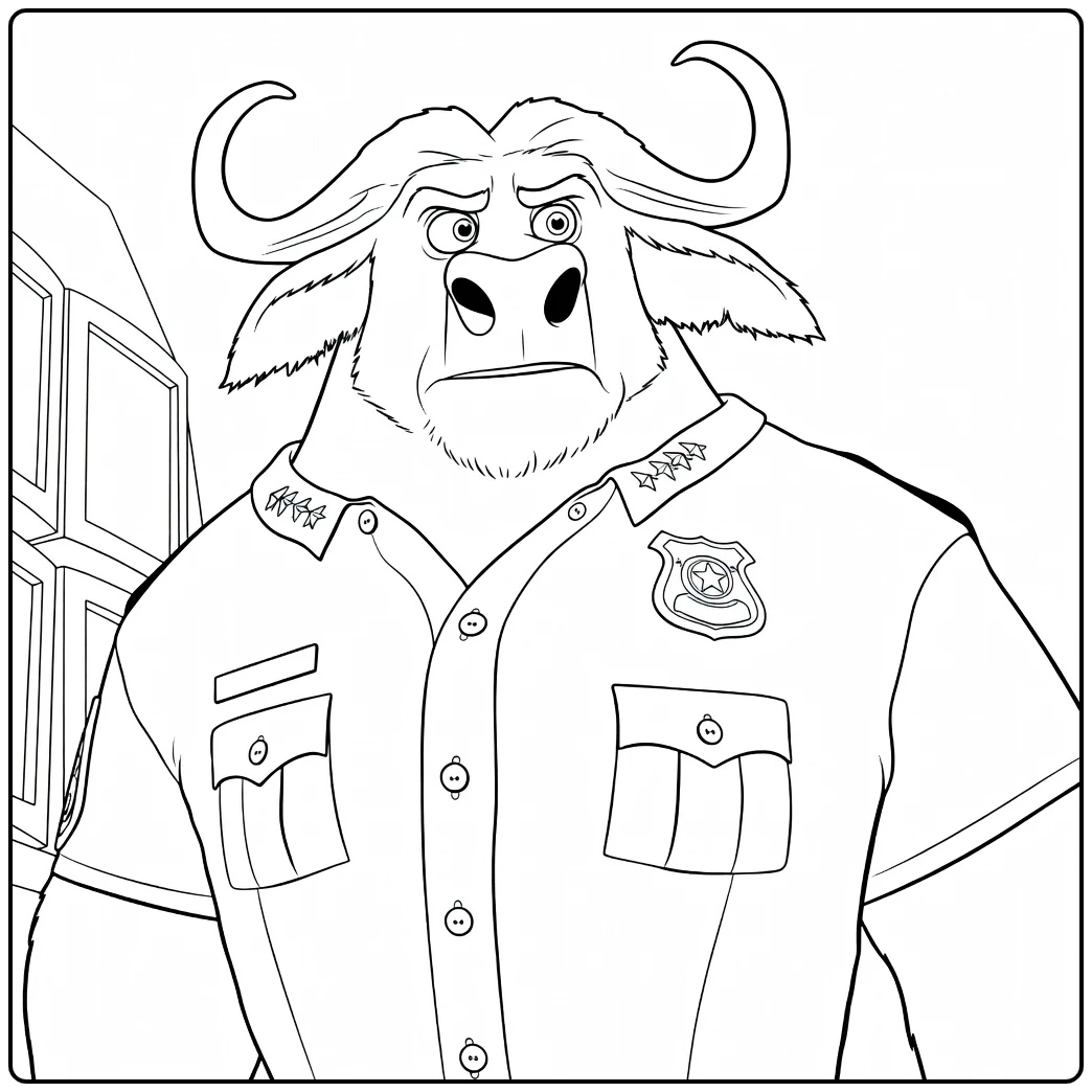 Chief Bogo Kleurplaat: strenge buffel politiechef Zootopia