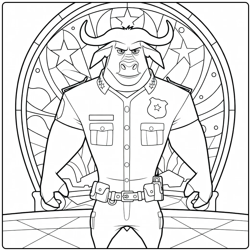 Chief Bogo Kleurplaat: stoere buffel politiechef Zootropolis