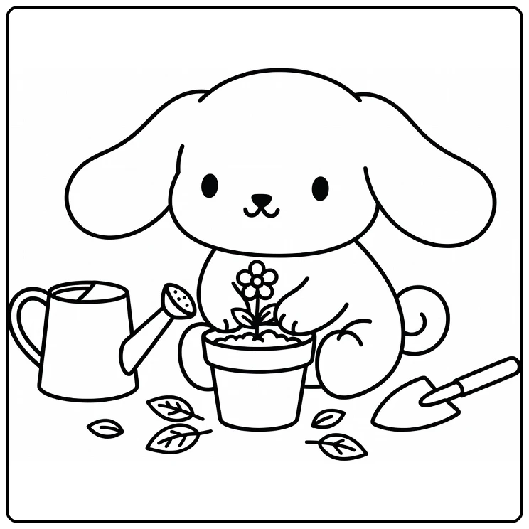 cinnamoroll kleurplaat Cinnamoroll plant bloempje in pot