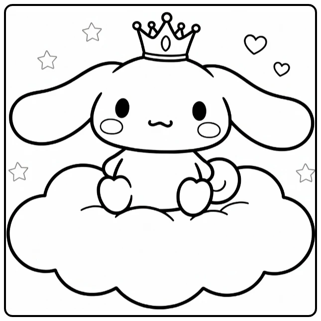 cinnamoroll kleurplaat cute met kroontje op wolk sterren