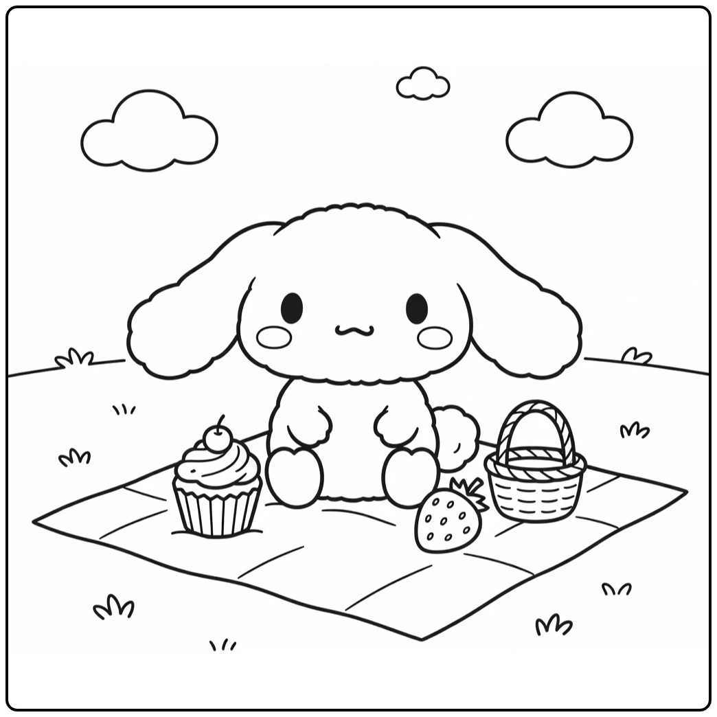 cinnamoroll kleurplaat cute picknick met cupcake en aardbei