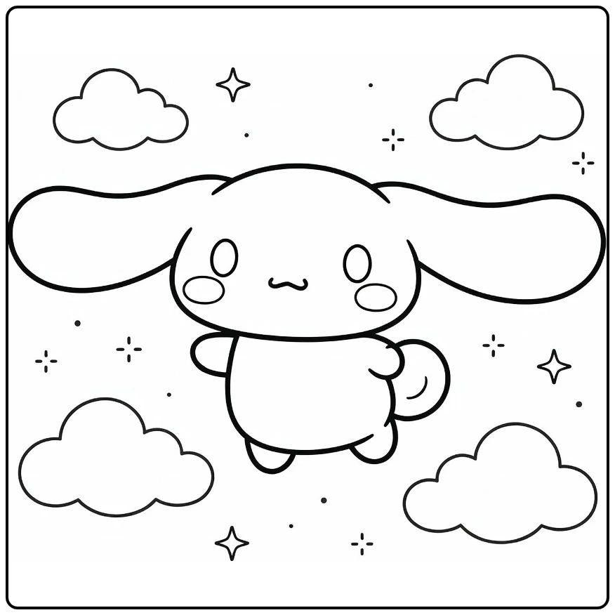 Cinnamoroll kleurplaat cute vliegend met oren als vleugels