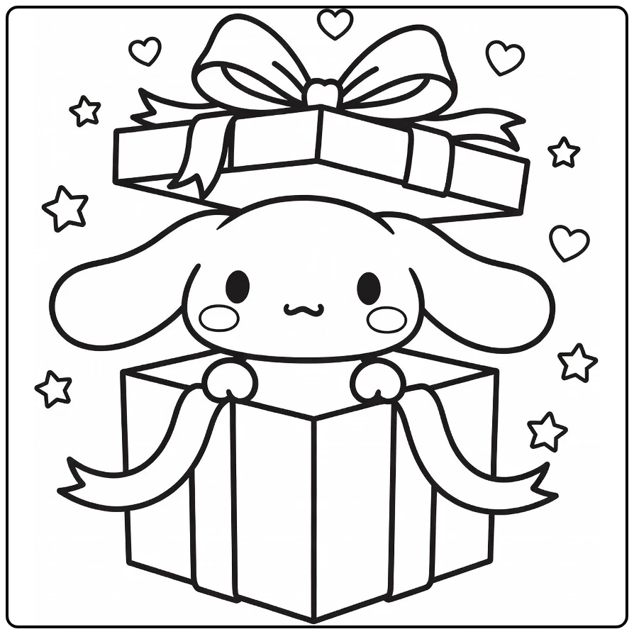 cinnamoroll kleurplaat cute gluurt uit cadeau met sterren