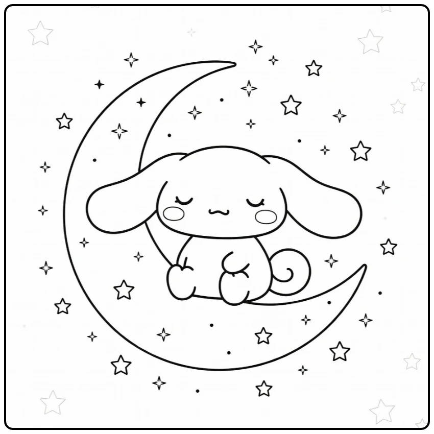 cinnamoroll kleurplaat cute op halve maan met sterren