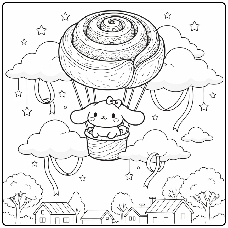 cinnamoroll kleurplaat moeilijk met heteluchtballon wolken